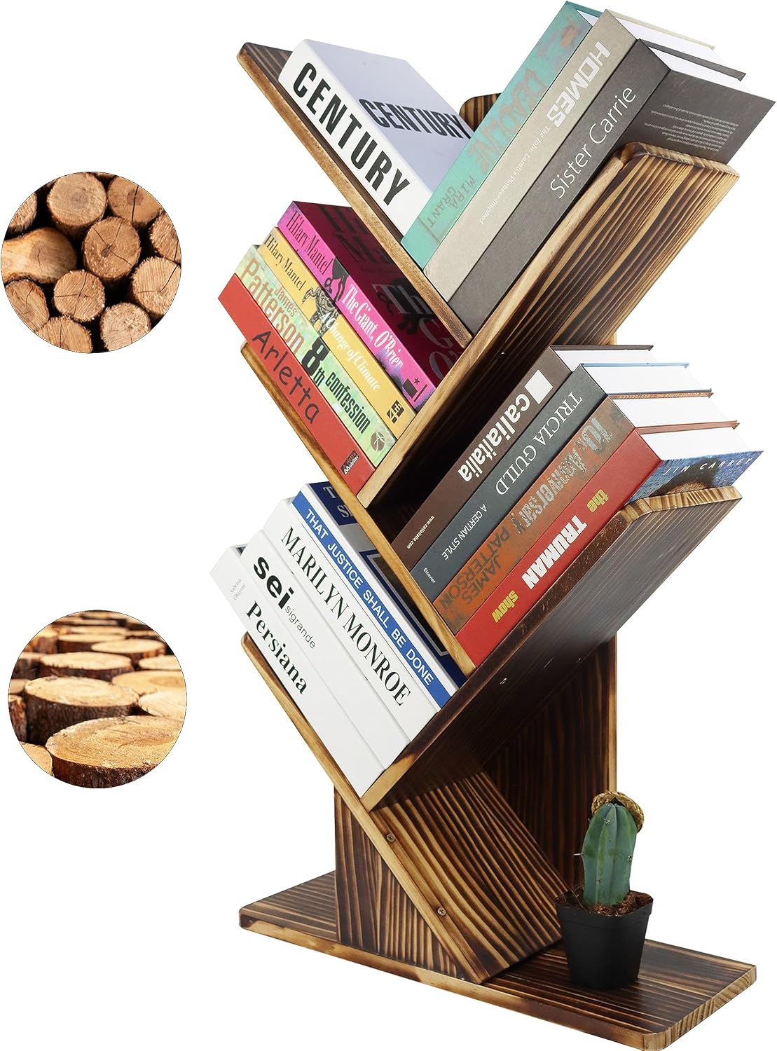 DOZILY Cactus Bookshelf - 5 Tier Wood Storage Rack For Books, Movies, Plants | Space-Saving Shelf For Living Room, Bedroom, Office - View #7