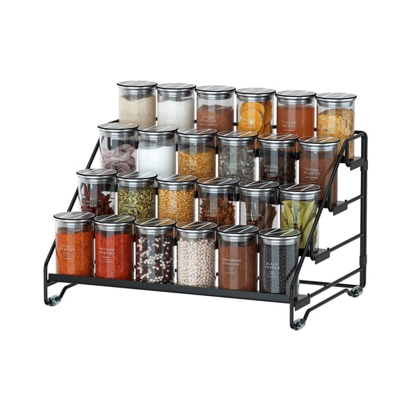4-Tier Spice Rack Organizer, Depth Adjustable Step Shelf, Metal Spice Rack Perfect for Cabinet, Countertop & Pantry Storage | Enhances Kitchen Visibility and Organization | 1 Pack