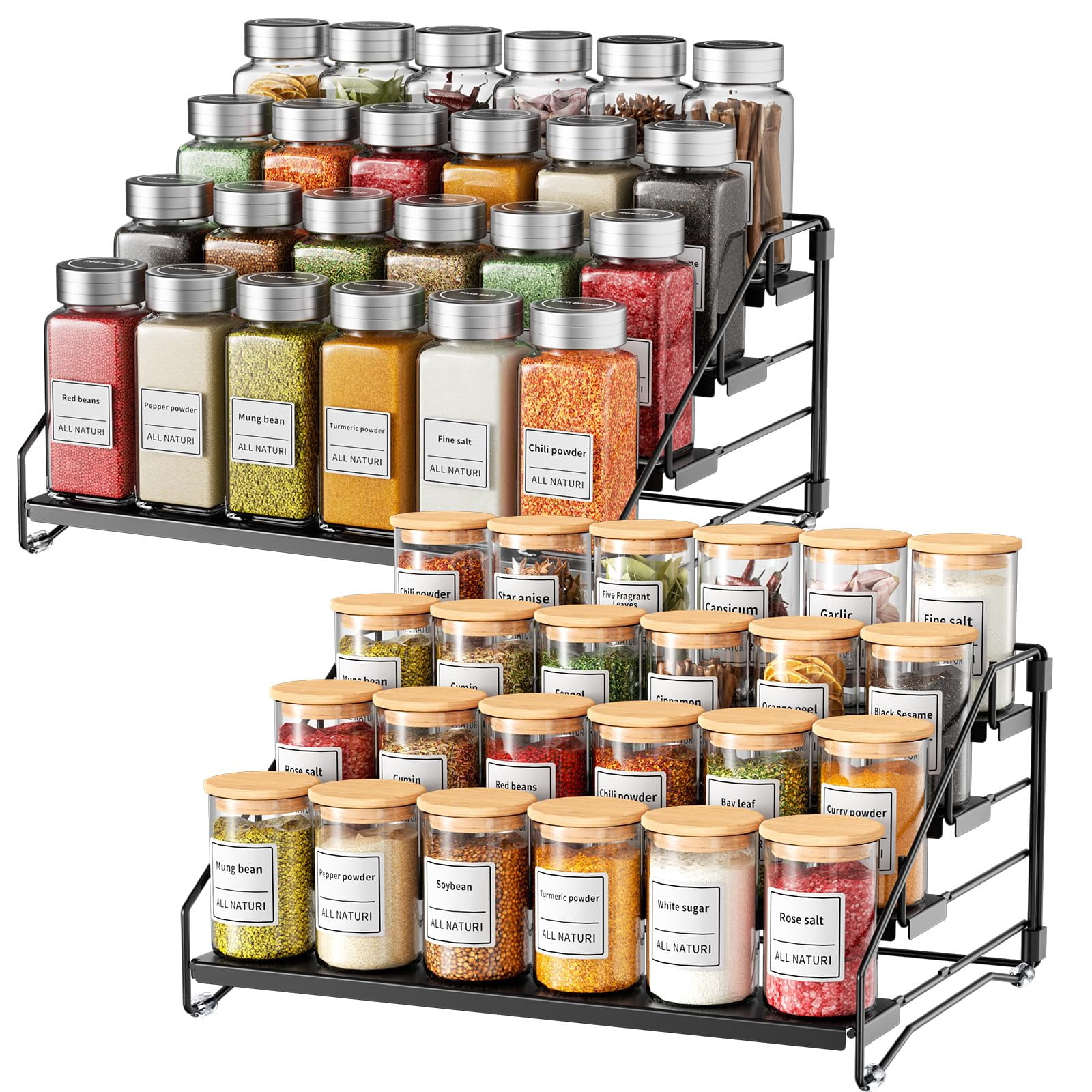4 Tier Spice Rack Organizer for Kitchen Cabinet Pantry, Adjustable ...
