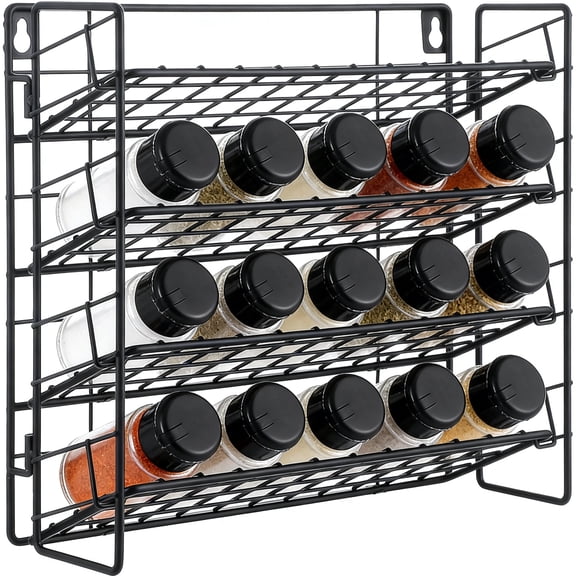 4-Tier Metal Spice Organizer Rack Free Standing & Wall-Mount Seasoning Jars Shelf for Kitchen, Black