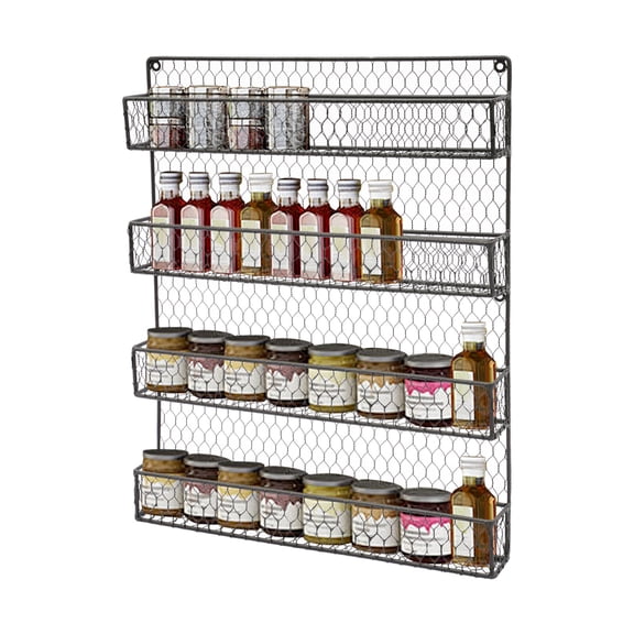 4-Tier Spice Rack Wall Mount, Metal Spice Rack for Space Saving, 17 x2 x 21 Inch Kitchen Spices Organizer, Seasoning Jar Storage Organizer Shelf Used for Kitchen