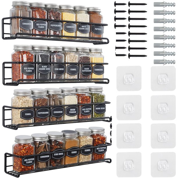 4Tier Spice Rack Wall Mount, SpaceSaving Wall Spice Rack Organizer