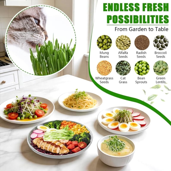 4-Tier Sprouts Growing Kit with Drain Hose & Ventilation Holes, Stackable Microgreens Growing Sprouting Trays Including Blackout Cover, Soil-Free Sprouter for Planting Broccoli Alfalfa Bean Seeds