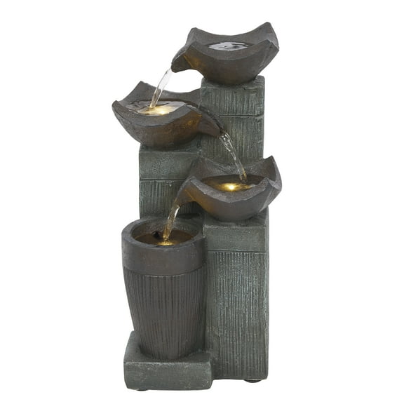4-Tier Squared Bowls Fountain with LED Lights