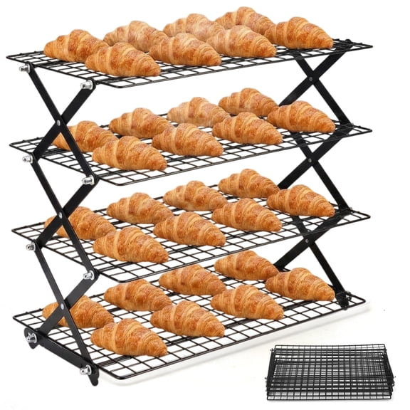 4-Tier Stackable Adjustable Collapsible Wire Cooling Rack for Baking Cookies Bread Roasting