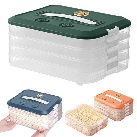 4-Tier Stackable Airtight Storage Containers (12.04x9.05in) – 1PC Multi-Layer Plastic Box for Dumplings/Cookies with Timer (Orange)