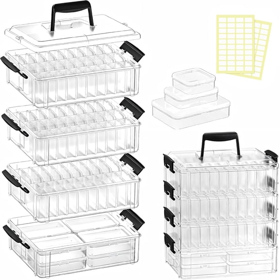 4-Tier Stackable Bead Organizer, 88 Pcs Clear Storage Containers (8L+20M+60S), Portable for Jewelry & Crafts