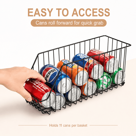 4-Tier Stackable Can Rack Organizer for Pantry, Kitchen & Fridge, Metal Soda Can Dispenser with Adjustable Dividers, Holds Up to 44 Cans