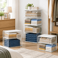 4-Tier Stackable Closet Organizer with Wood Top, Adjustable Dividers ...