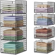 4-Tier Stackable Storage Shelves, Clothes Organizer Bins with Basket Design for Closet & Wardrobe, Black