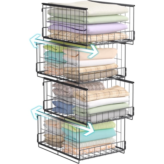 4-Tier Stackable Closet Organizers and Storage Shelves,Foldable Closet Shelf Organizer System, Space-Saving Clothes Storage Drawer Organizer for Wardrobe