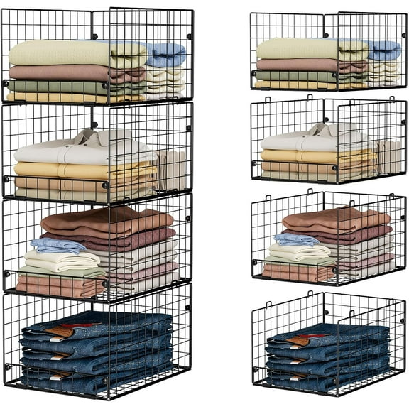 4-Tier Stackable Closet Organizers and Storage Shelves, Foldable Closet Shelf Organizer System, Stackable Storage Bins Drawers for Closet Organizer System, Black(Patent Pending)