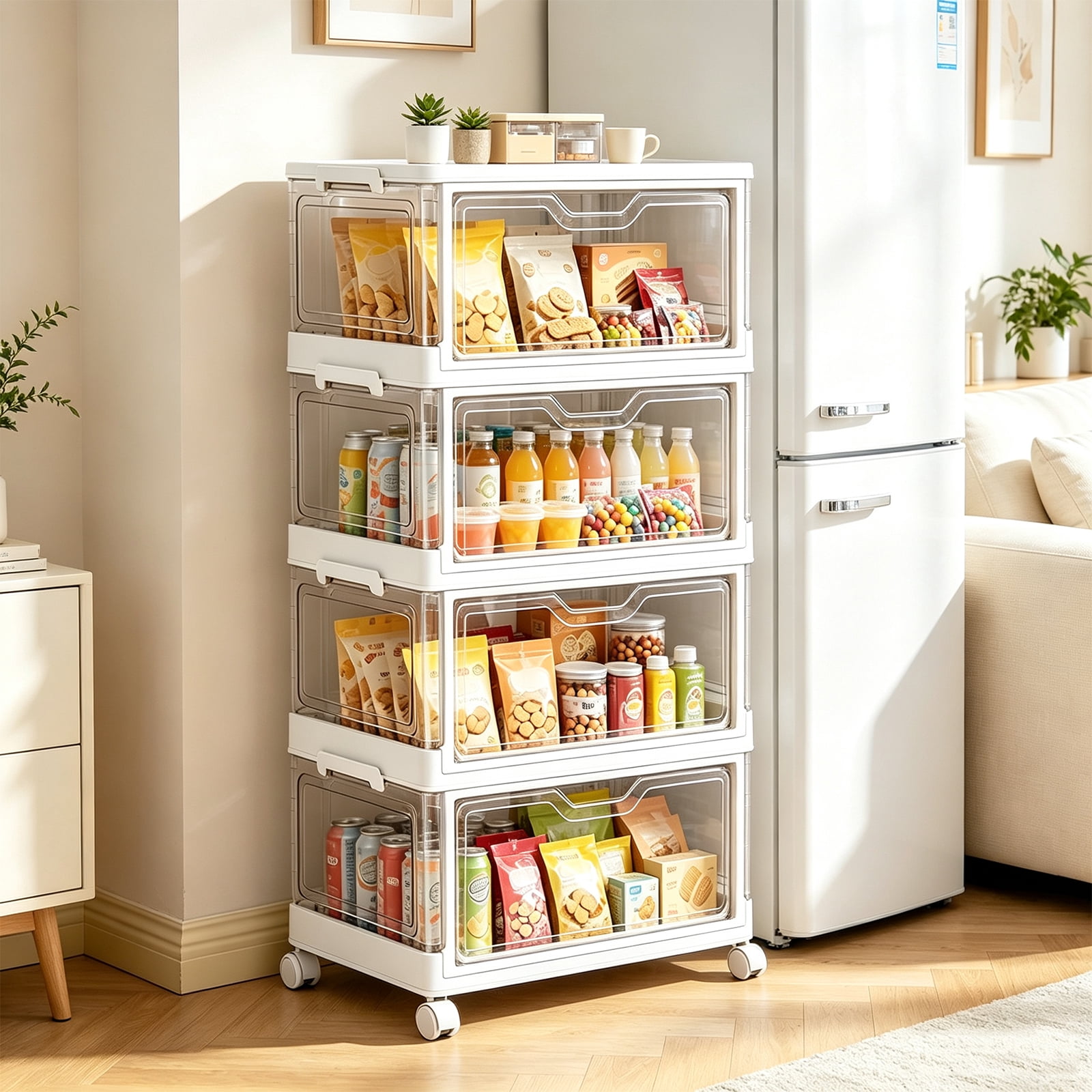 Multiple Purpose Storage 4 Tier Stackable Collapsible Plastic Storage Bins with Lids, Multi ...