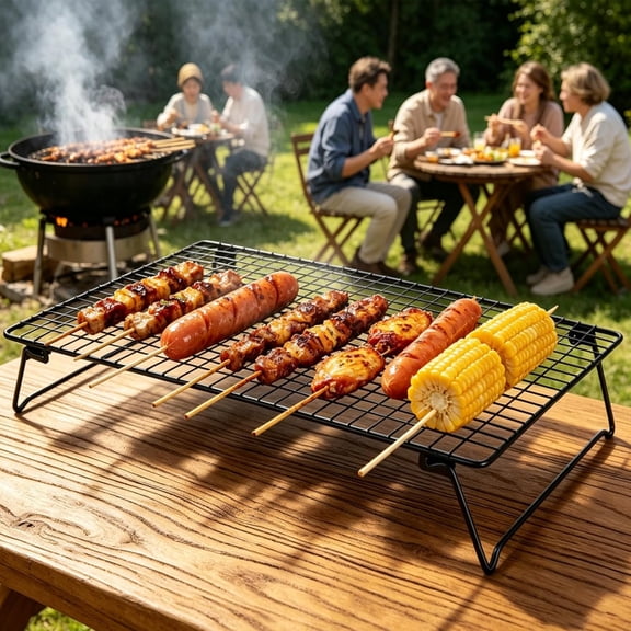 4 Tier Stackable Cooling Rack 17x11 Inch Iron Wire Baking Rack for Cookies Bread Pizza Oven Dishwasher Safe Black