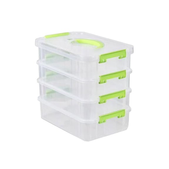 4 Tier Stackable Desktop Storage Box, Plastic Layered Organizer Box with Handle and Buckle, Large Opening for Easy Access, Minimalist Style, Green, 9.3 x 6.2 x 9.5 inches