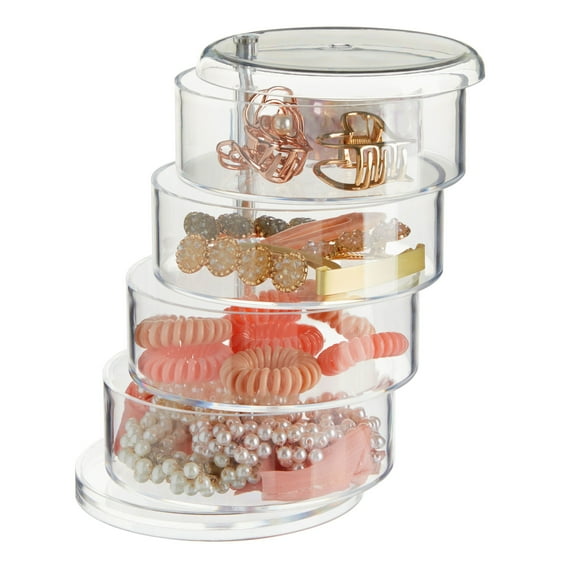 4 Tier Stackable Hair Accessories Organizer for Hair Ties, Bows, Clips, Scrunchies, Clear 360° Holder (4.5 x 6.9 In)