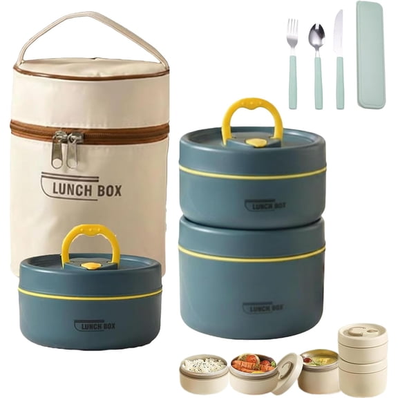 4-Tier Stackable Insulated Lunch Container Set – Stainless Steel Food Containers with Carry Bag for Warm or Cold Meals, Reusable Bento-Style Lunch Box