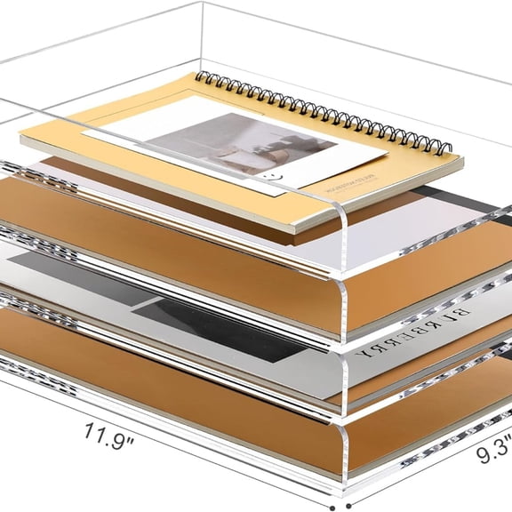 4 Tier Stackable Paper Letter Tray, Acrylic Vertical File Tray A4 Desk Organizer and Accessories Sorter Trays, Clear Workspace Office Supplies Organizers,12inx9.25inx6.6in