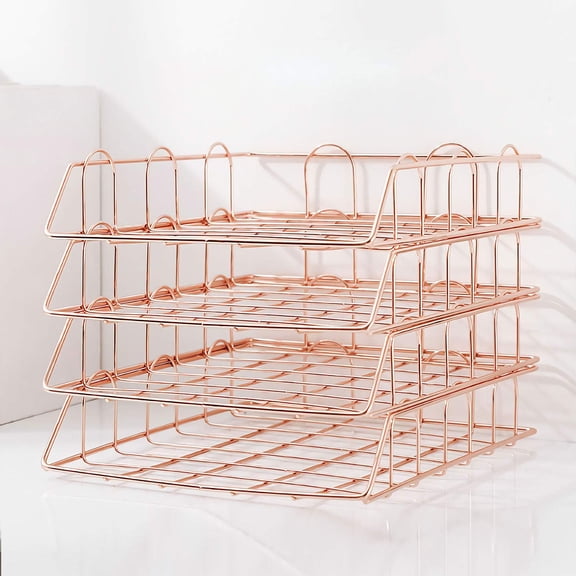 4-Tier Stackable Paper Tray Desk Organizer, Workspace Decorative Stacking Rack Supplies Holder, Metal Letter Trays for File Documents in Home & Office