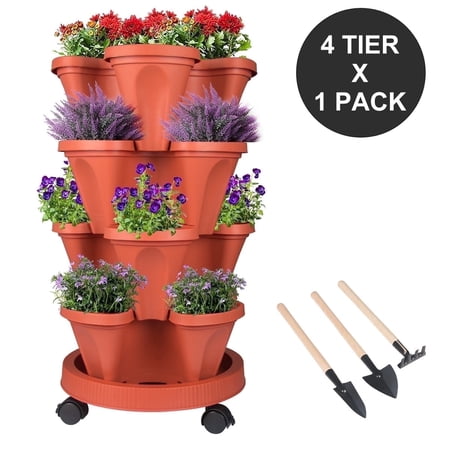 4 Tier Stackable Planter, Vertical Garden Planter, Indoor/Outdoor Herb Planter for Growing Strawberry,Vegetables and Succulents