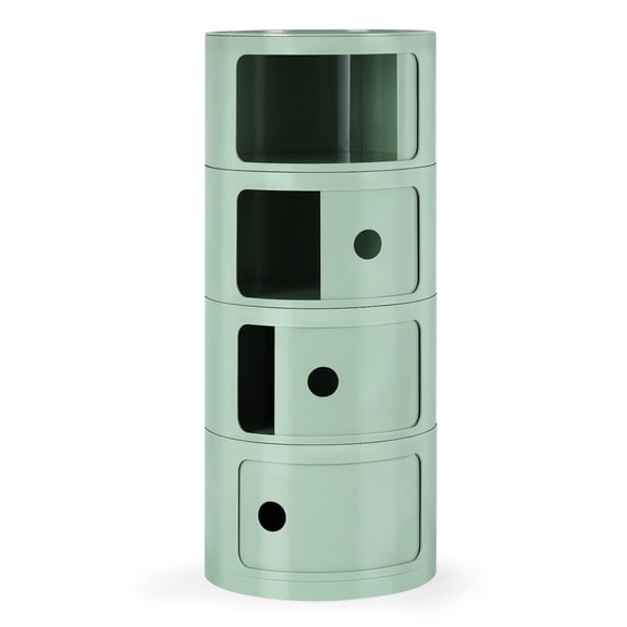 4-Tier Stackable Round Storage Cabinet, Modular ABS Nightstand, Cylindrical Side Cabinet with Sliding Doors for Bedroom Living Room
