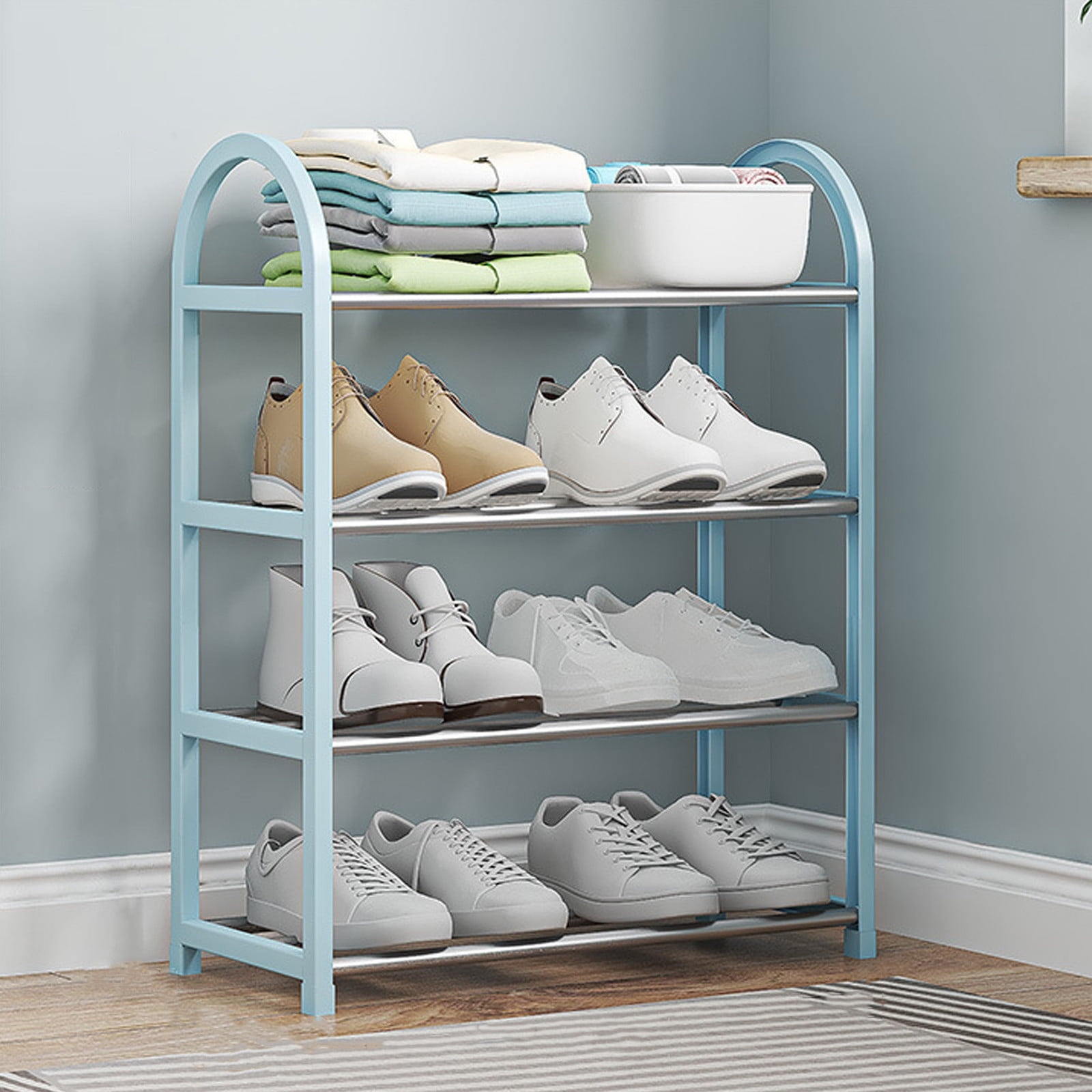 4 Tier Stackable Shoe Rack, Shoe Rack Storage Organizer, Shoe Shelf ...