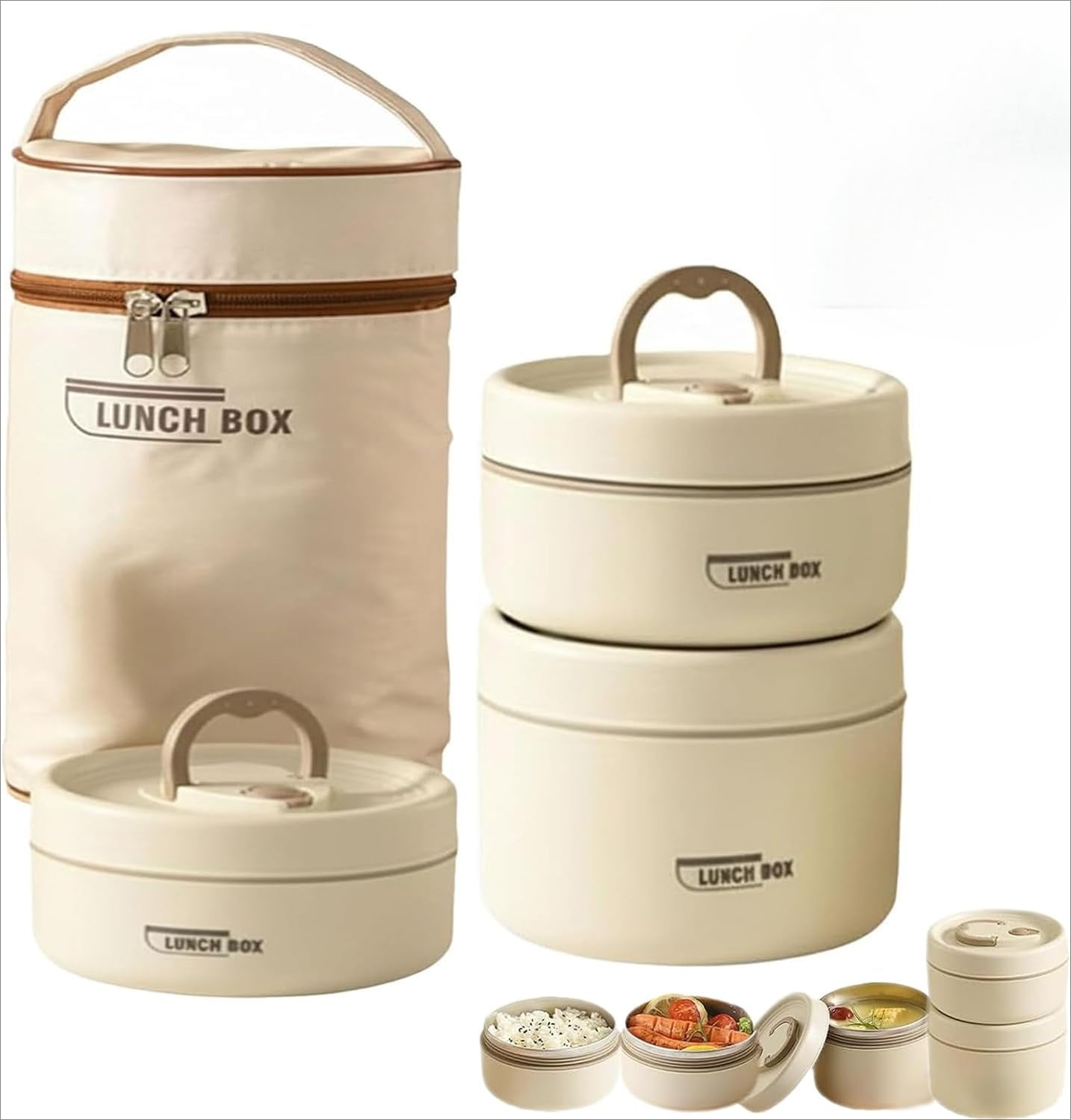 4-Tier Stackable Stainless Steel Lunch Box Set with Insulated Bag, Portable Bento Container for Hot Food