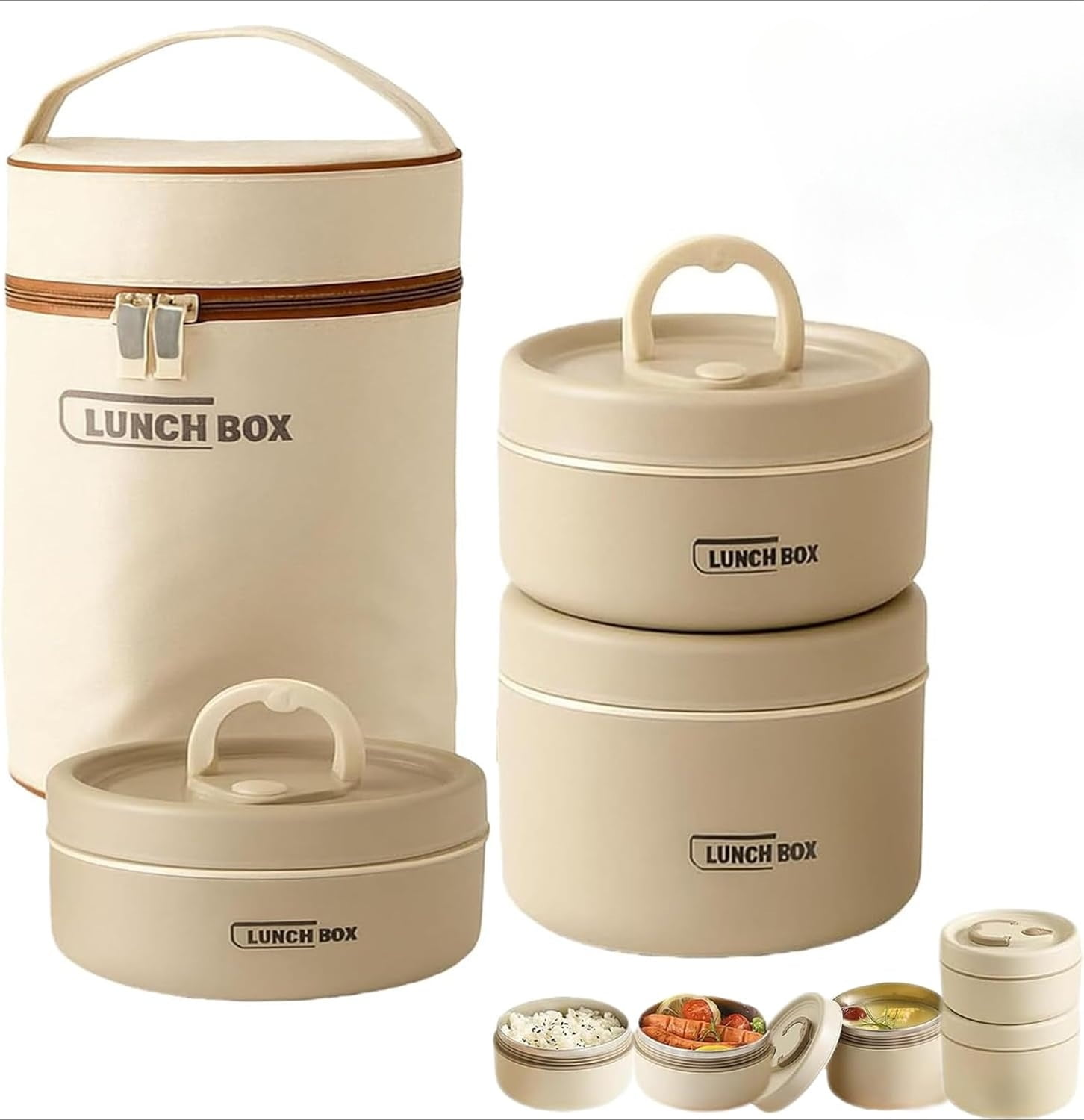 4-Tier Stackable Stainless Steel Lunch Box Set with Insulated Bag, Portable Bento Container for Hot Food