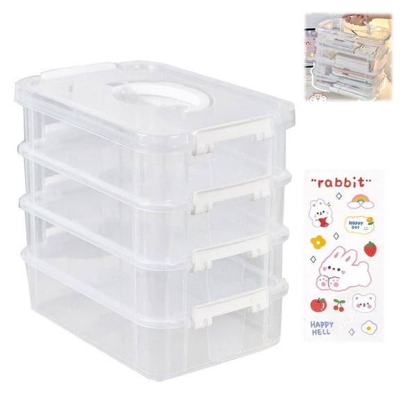 4-Tier Stackable Storage Container Box, Plastic Organizer Box Storage Case for Kids Toys, Art Crafts, Jewelry, Supplies, Fuse Beads, Washi Tapes