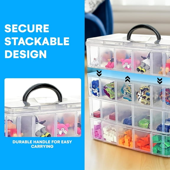 4-Tier Stackable Storage Containers with 40 Adjustable Compartments - Dog Toys, Jewelry, Beads, Crafts Organizer
