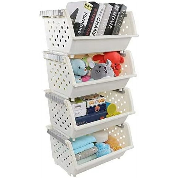 4 Tier Stacking Plastic Basket, Large Stackable Storage Bins Open Front$$Home Decor, Kitchen, & Other