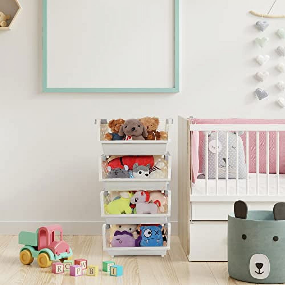 4 Tier Stacking Plastic Basket, Large Stackable Storage Bins Open Front ...