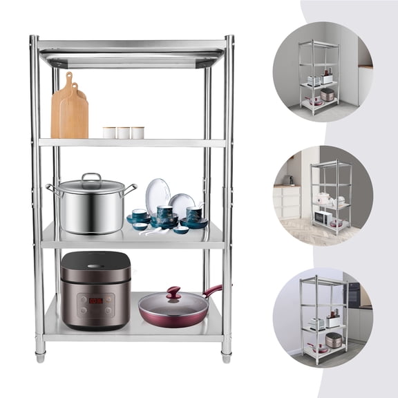 4-Tier Stainless Steel Shelf, Adjustable Height Storage Rack, 31.118.151.9in Floor Standing Shelf for Kitchen Warehouse Supermarket