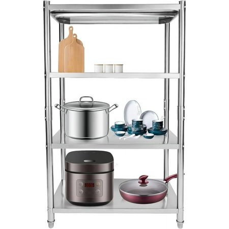 4 Tier Stainless Steel Shelving, 31.5'' x18.5'' x 51.8'' Adjustable Shelf Storage Unit Stainless Steel Heavy Duty Shelving for Kitchen Garage Office Restaurant Warehouse