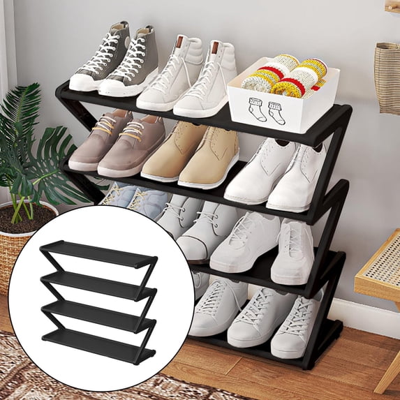 4-Tier Stainless Steel Shoe Rack, Space-Saving Freestanding Organizer ...