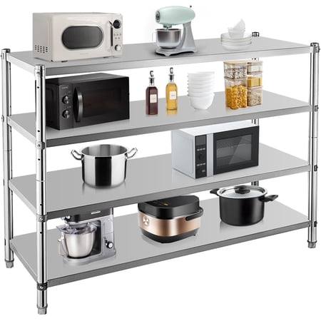4-Tier Stainless Steel Storage Shelving Unit 60 In x18 In x72 In Heavy Duty Adjustable Metal Shelf Rack for Kitchen Garage Office and Restaurant 330 lbs Per Shelf