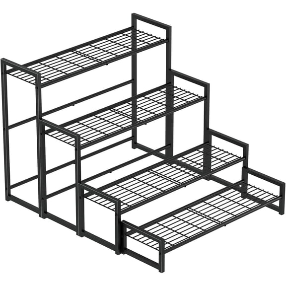 4 Tier Stair Style Metal Plant Stand Stackable Display Shelf for Indoor Outdoor Use Black Rectangle