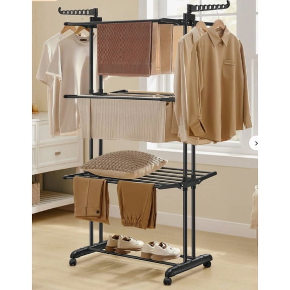 4-Tier Stand Clothes Drying Rack - Foldable Steel Rolling Clothes Horses Dryer Rack, Easy To Assemble, For Indoor & Outdoor Use, Suitable for Spring/Summer Tops Drying, Back To School Essential