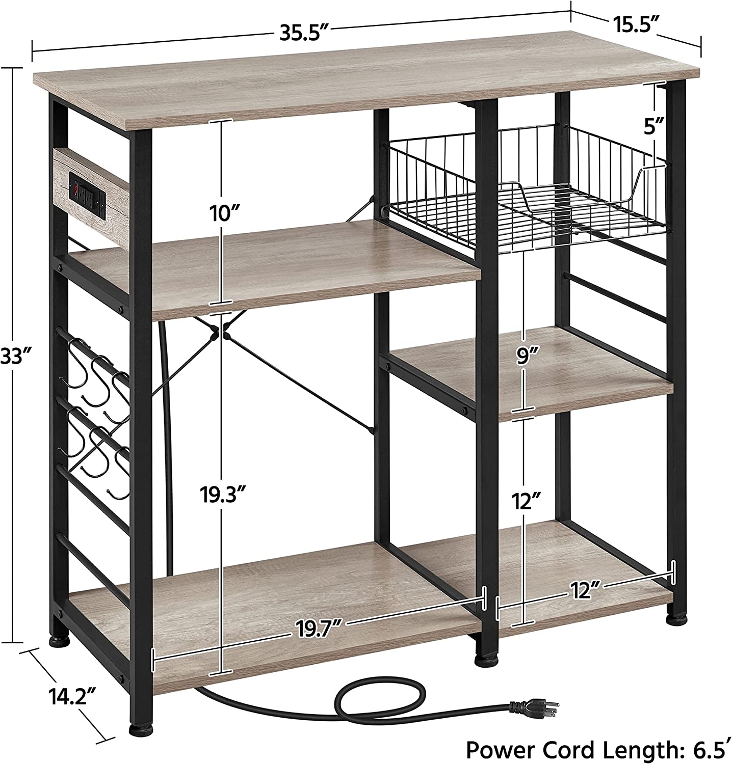 4Tier Standing Bakers Rack with Power Outlet, Kitchen Stationary