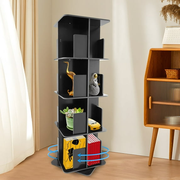 4 Tier Standing Bookcase Small Corner Bookcase Rotating Bookshelf with Table Mat