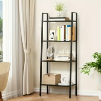 4 Tier Standing Shelf/Ladder Shelf, 220 LBS Bookshelf Bookcase, Freestanding Corner Storage Shelves for Home Office, Living Room, Kitchen, Bedroom, Industrial (White/Black)