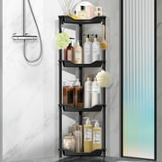 4 Tier Standing Shower Caddy for Bathroom Organizer: Rustproof Corner Shower Shelves Storage with Large Capacity - Shower Organizer Rack for Bathroom Essentials, Black
