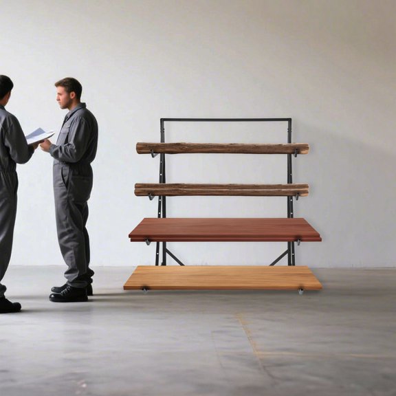 4 Tier Steel Horizontal Lumber Storage Rack, Heavy Duty Pipe Organizer Shelf