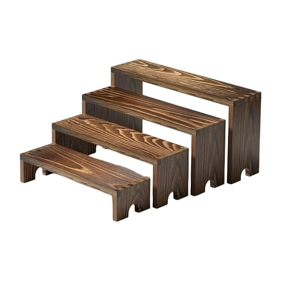 4 Tier Step Display Rack Shelf Organizer For Kitchen Bathroom Storage And Decoration Brown 30.5X13X7.5cm Wood
