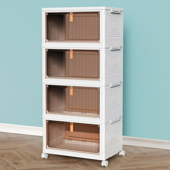 4 Tier Storage Bins and Boxes Organizer - Stackable with for , Room, Office - Foldable Containers