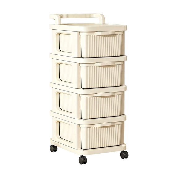 4-Tier Storage Cabinet with Wheels, Heavy-Duty Stackable Storage Bin Organizer, Rolling Cart for Kitchen, Pantry, Dorm