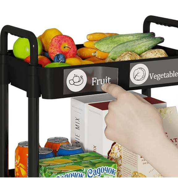 4-Tier Storage Cart,Multifunction Utility Rolling Cart Kitchen Storage Organizer,Mobile Shelving Unit Cart with Lockable Wheels for Bathroom,Laundry,Living Room,With Classified Stickers,Black