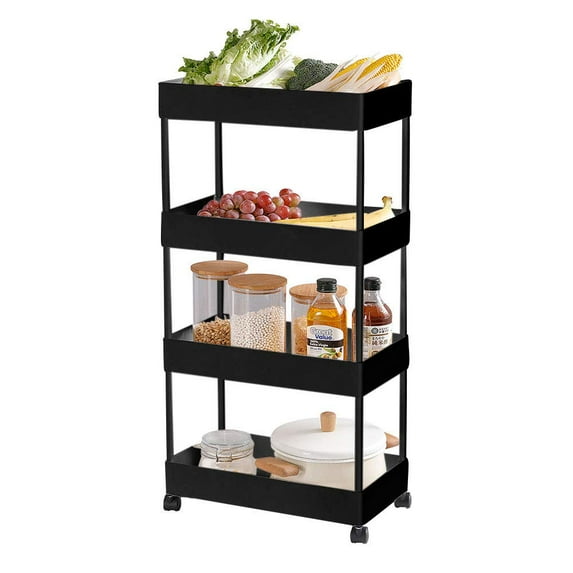 4 Tier Storage Cart Slim Slide Out Storage Utility Trolley Cart with Wheels Tower Rack Shelf for Kitchen Bathroom Laundry Narrow Places