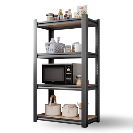 4-Tier Storage Rack, Adjustable Height Wooden Shelf, Black, for Kitchen Garage Storage Room, 11.81"D x 23.62"W x 45.66"H