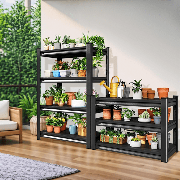 4-Tier Storage Shelves, 54''H Garage Metal Shelving Unit, Adjustable, Double-Layer Column with Reinforced Ribs, Heavy-Duty, Capable of Bearing 2400 lbs for Garage, Warehouse, Kitchen